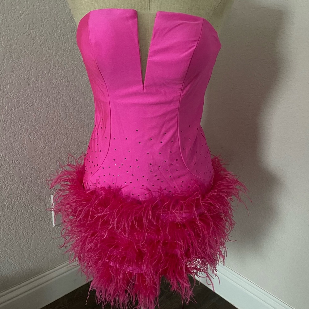 KISSPROM Pink Feather Dress
